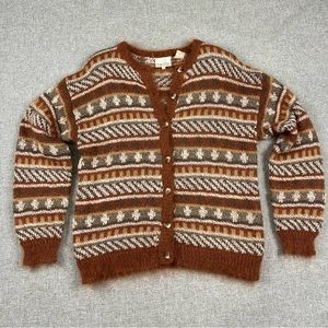 Vintage Tarazzia Mohair Cardigan Sweater Womens Size M 1980s Fuzzy Metallic